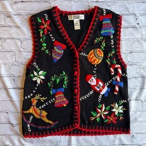Vintage 80s 90s Christmas 3-D Knit Vest Y2K Santa Party Ugly Sweater Santa M 10